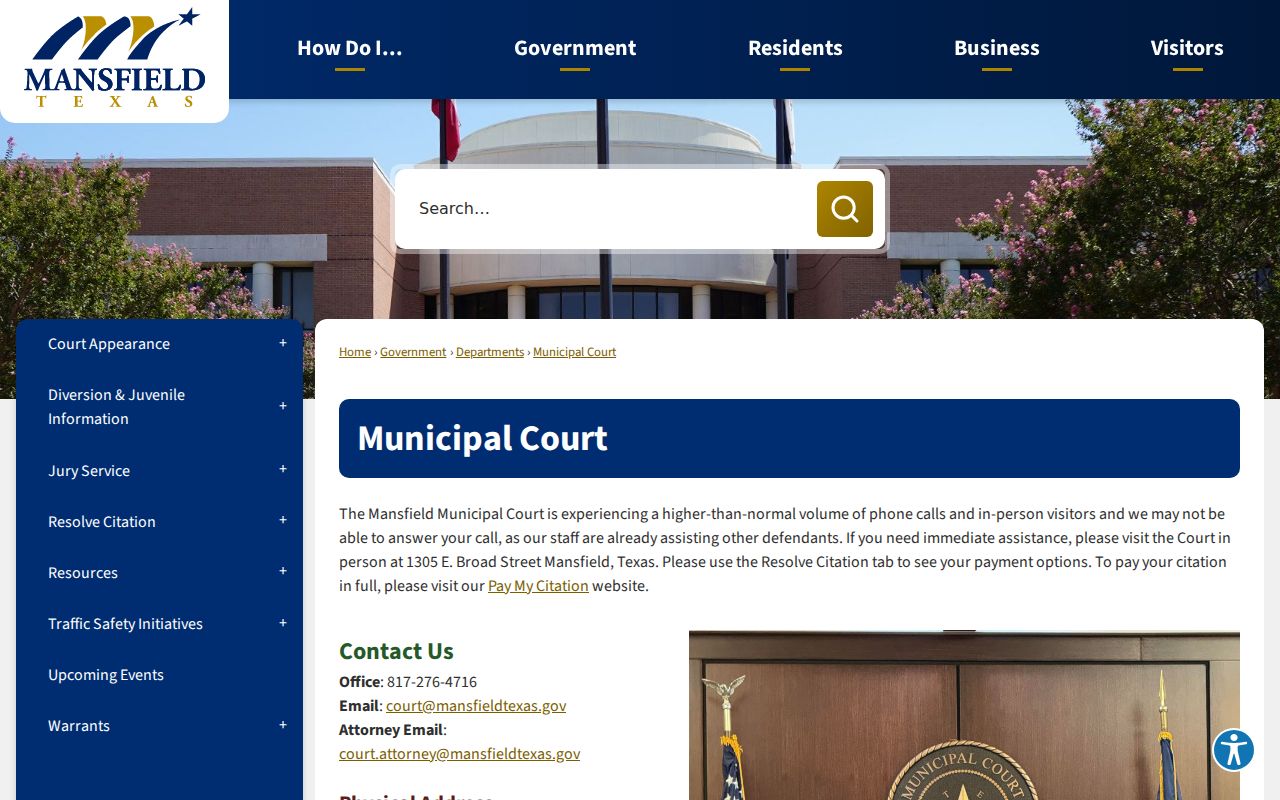 Mansfield resident lookup municipal court records page