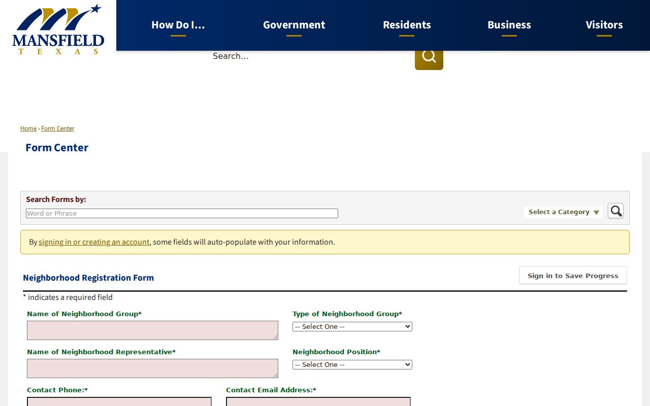 Mansfield neighbors neighborhood registration form