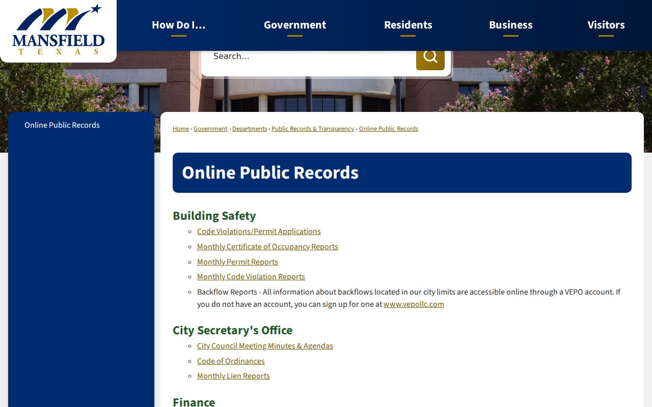 Mansfield street directory online public records categories