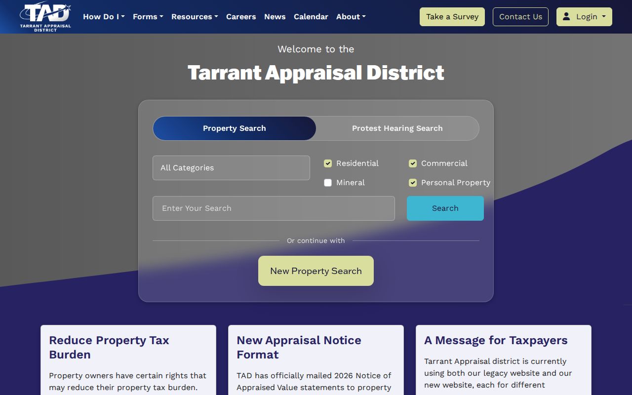 Mansfield residents directory Tarrant property search screen