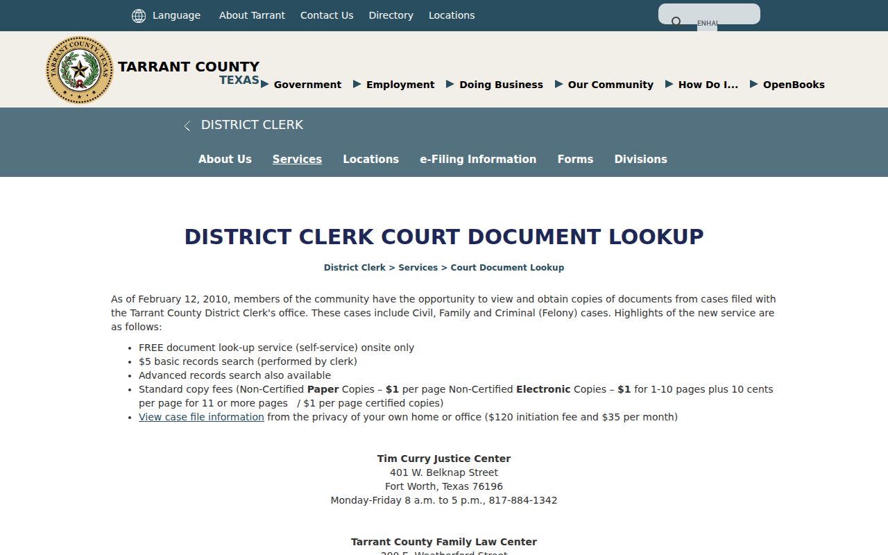 Mansfield resident lookup Tarrant court document search route