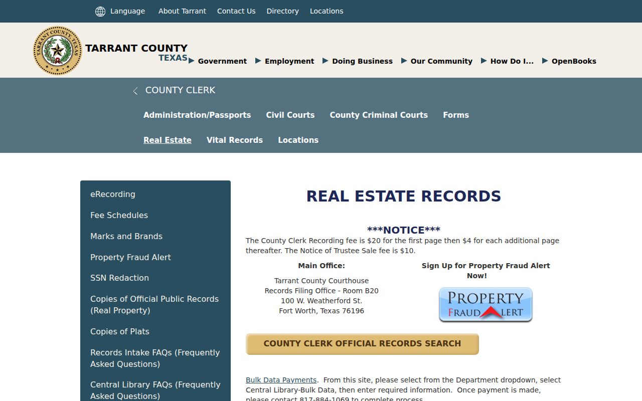 Mansfield street directory Tarrant real estate records route