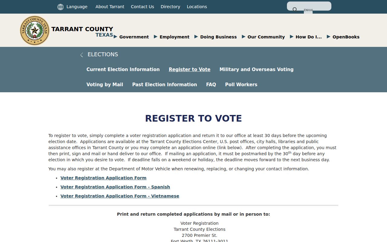 Mansfield residents directory Tarrant voter lookup instructions