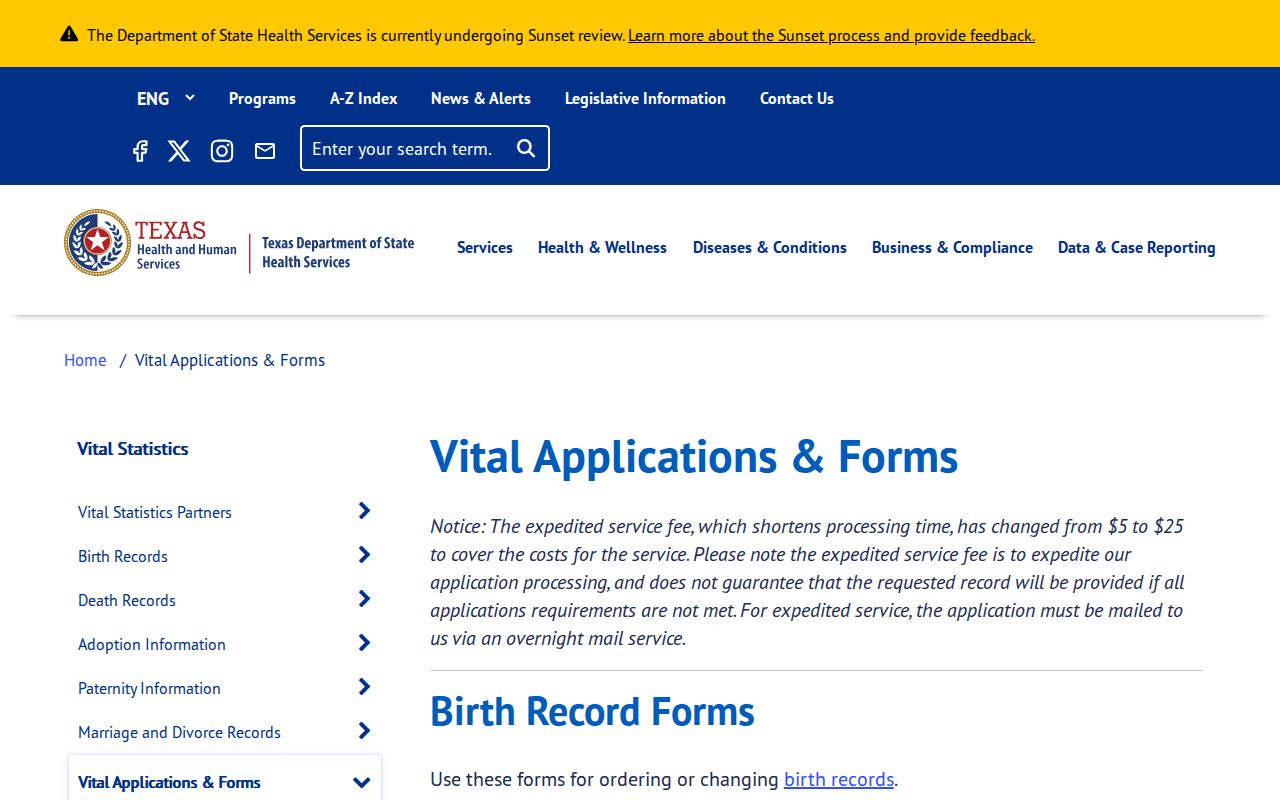 Mansfield residents directory Texas vital records forms