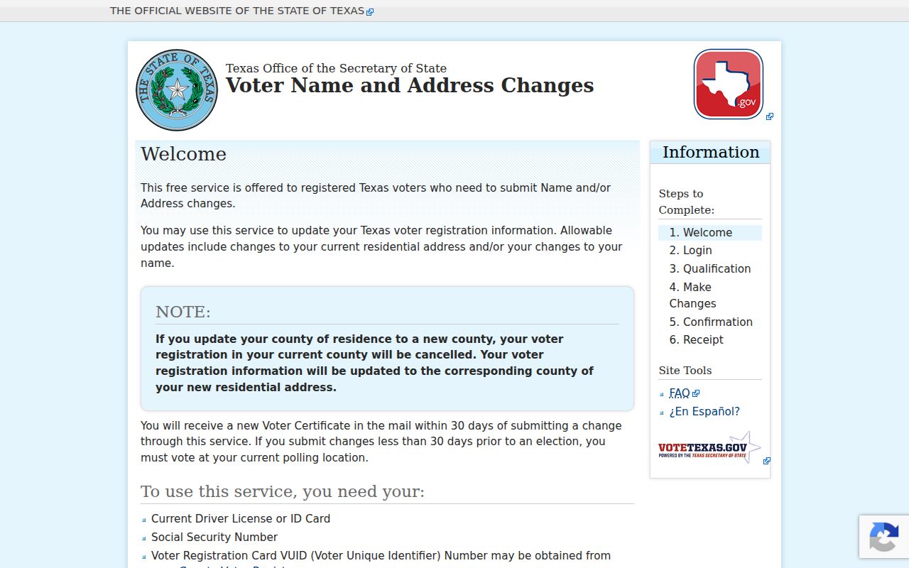 Mansfield residents directory Texas voter address update flow